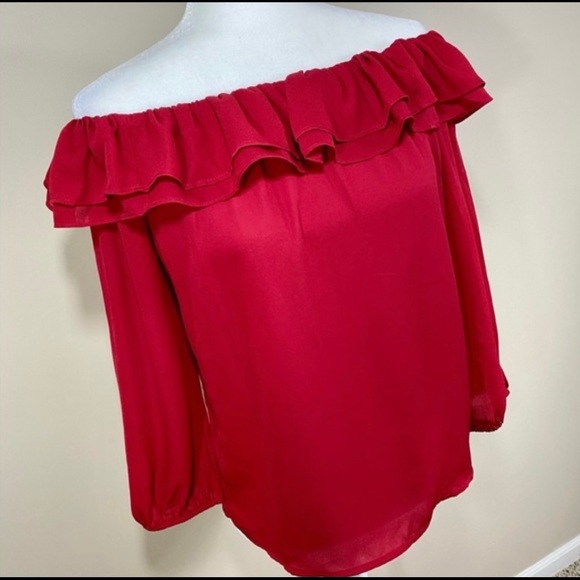 Mercantile J.Crew Red RuffleOff The Shoulder Top - Picture 2 of 6